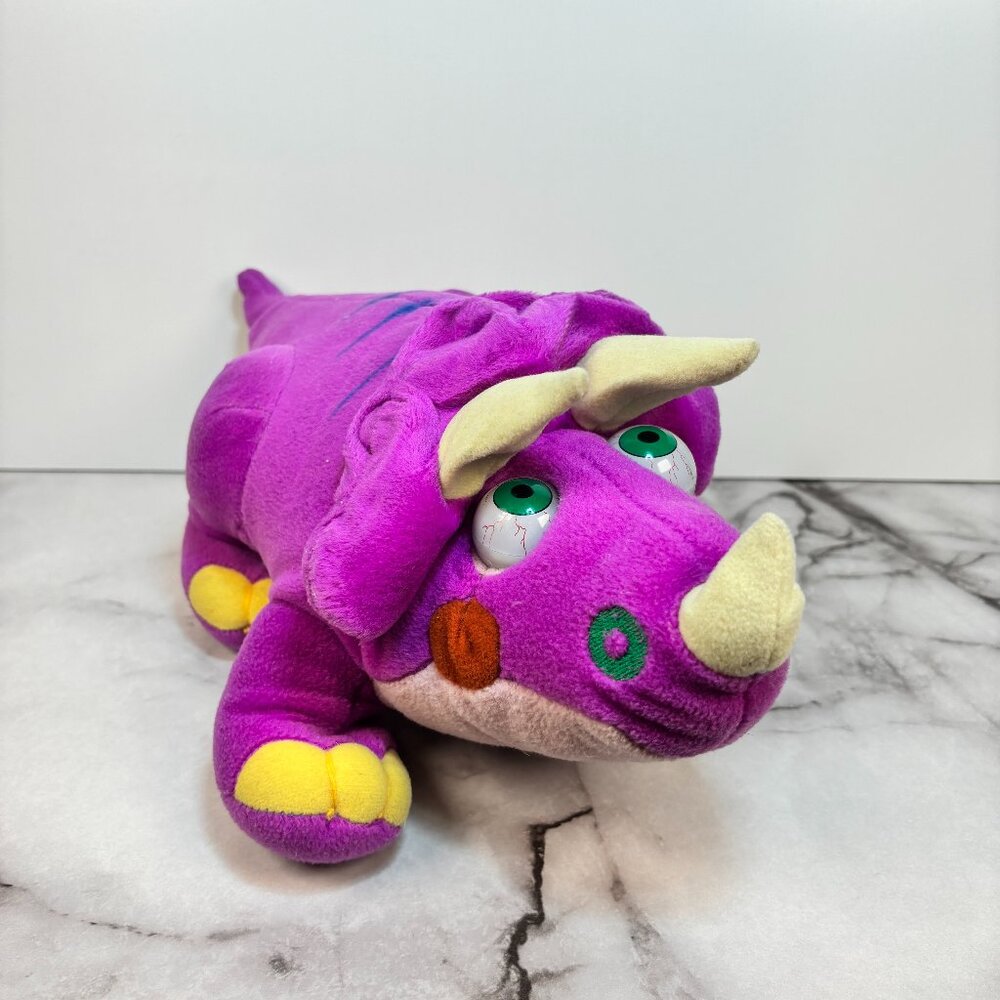 VTG Eyenimal Plush Purple Taylor The Triceratops Dinosaur Moving Eyes 1998
